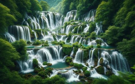 cascading waterfalls lush green environment capturing the raw power and ...