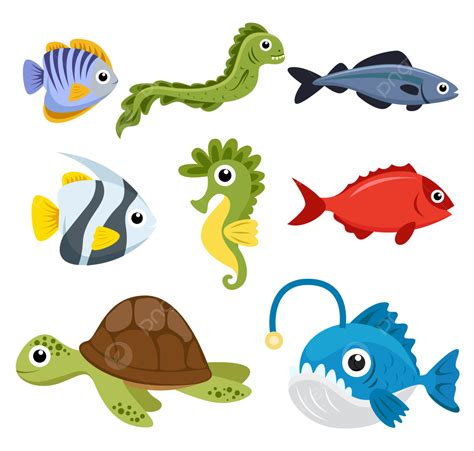 Sea Creatures Vector Hd Png Images Set Of Sea Creatures On White