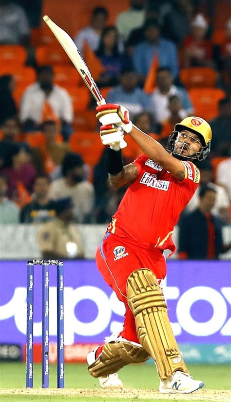 Hyderabad : PBKS captain Shikhar Dhawan plays a shot during the IPL ...