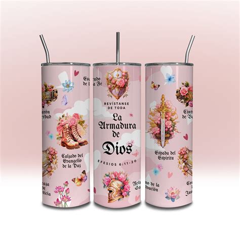 La Armadura De Dios Tumbler Wrap Pink Spanish Christian Tumbler Wrap 20