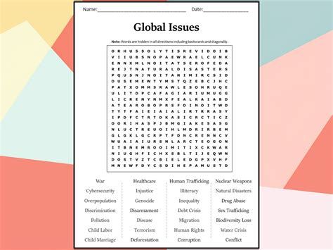 Global Issues Word Search Puzzle Worksheet Activity Teaching Resources