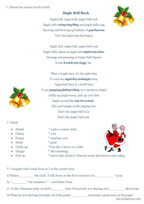 Jingle Bell Rock Song And Nursery Rh English ESL Worksheets Pdf Doc