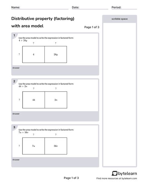 Distributive Property Factoring With Area Model Worksheets [pdf Worksheets Library