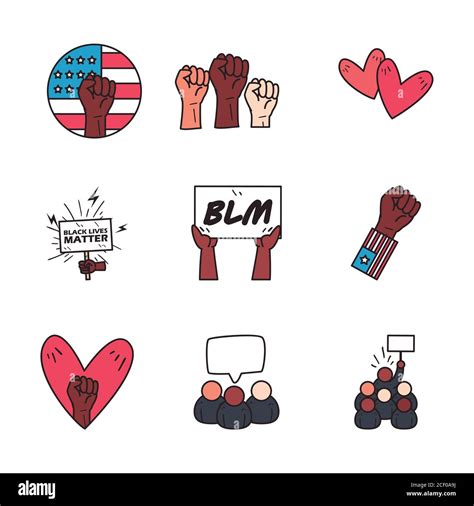 Black Lives Matter Line And Fill Style Icons Collection Design Of