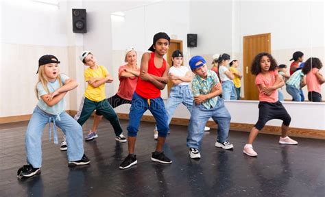 Group of Children Training Hip Hop Movements in Dance Class Stock Photo ...