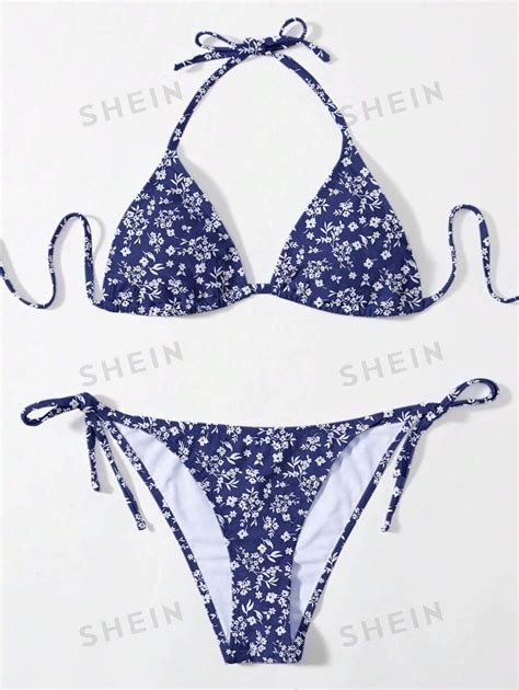 SHEIN Swim Bañador bikini floral triángulo con cordón lateral Mode de