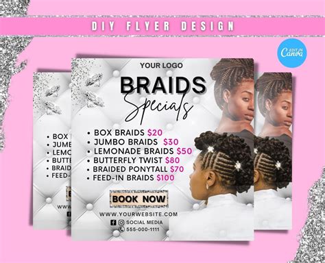 Braids Flyer Diy Hairstylist Flyer Hair Flyer Social Media Flyer