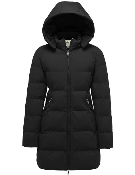 Wenven Women S Winter Puffer Coat Warm Parka Coat Hooded Waterproof Thicken Fleece Jacket Black