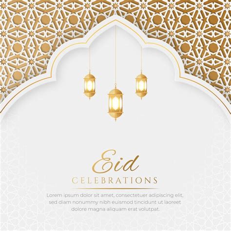 Eid mubarak fondo de lujo blanco y dorado con arco islámico decorativo