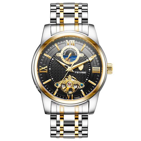 Tevise Luxury Business Watch Men Moon Phase Tourbillon Stainless Steel