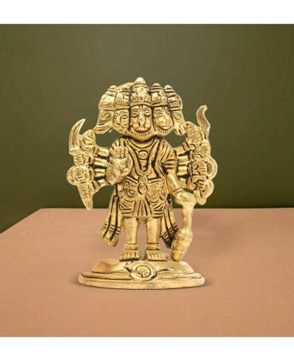 Mangalam Handicrafts Boutique Gold Toned Brass Panchmukhi Hanuman Idol