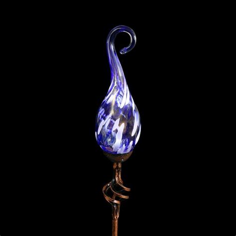 Exhart Solar Hand Blown Pearlized Glass Spiral Flame Garden Stake With