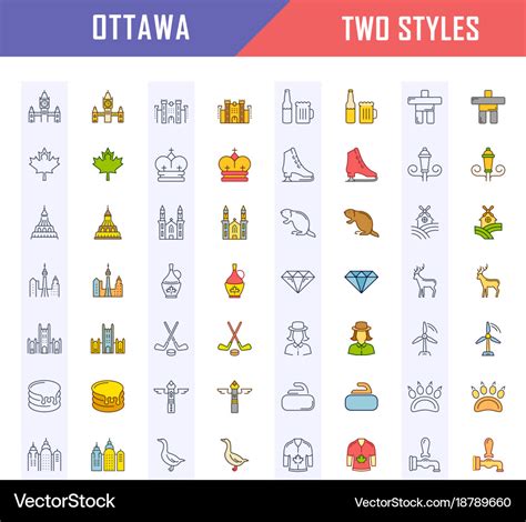 Set Flat Line Icons Ottawa Royalty Free Vector Image