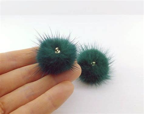 Pcs Ring Teal Green Mm Mink Fur Ball Natural Real Genuine Pompom