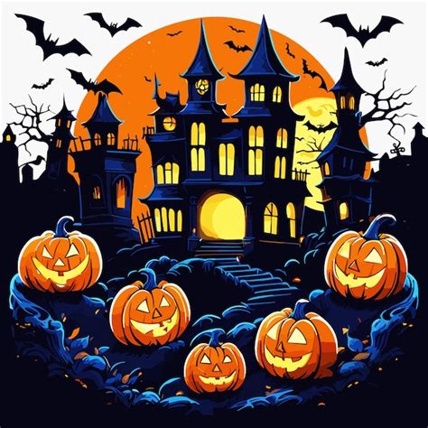 Premium Vector Halloween Scary Pumpkins Castle Vector Illustration