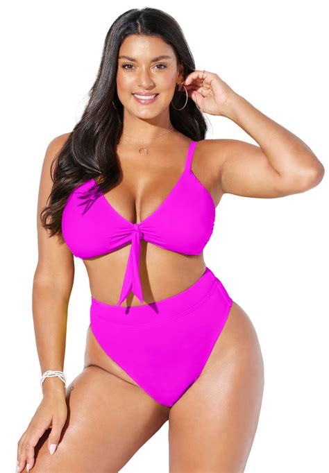 Swimsuits For All Women S Plus Size Mentor Tie Front High Waist Bikini