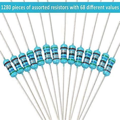 1280 Pieces 64 Values Resistor Kit 1 Assorted Resistors 1 Ohm 10M Ohm