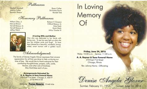 Denise Angela Glover Obituary AA Rayner And Sons Funeral Homes