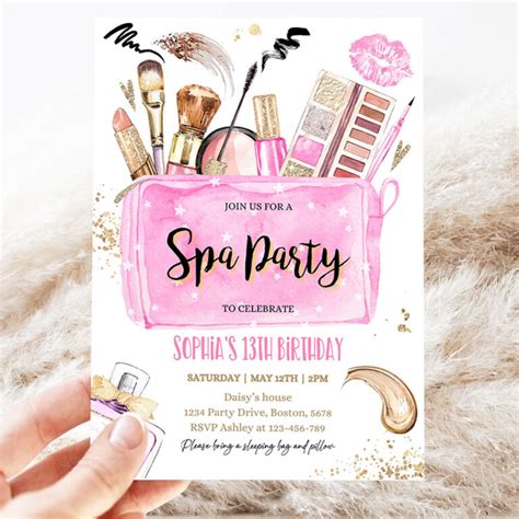 Spa Makeup Birthday Party Invitation Glam Invitation Girl Pink And Gold