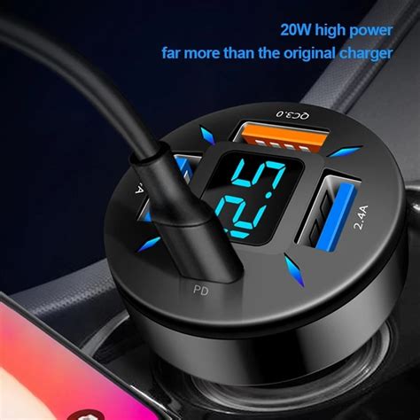 Car Charger Quick Charge Cigarette Lighter Adapter 4 Port Usb A Usb C