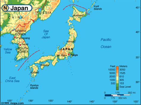 Physical Map Of Japan With Mountains And Rivers