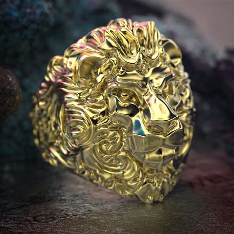 Gold Lion Ring, Solid Gold 18K, Heavy Lion Ring, Silver Lion Ring, Brass Lion Ring, Big King ...