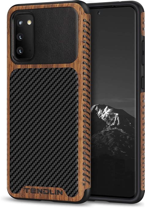 Tendlin Compatible With Samsung Galaxy S20 Case Wood Grain With Carbon Fiber Texture