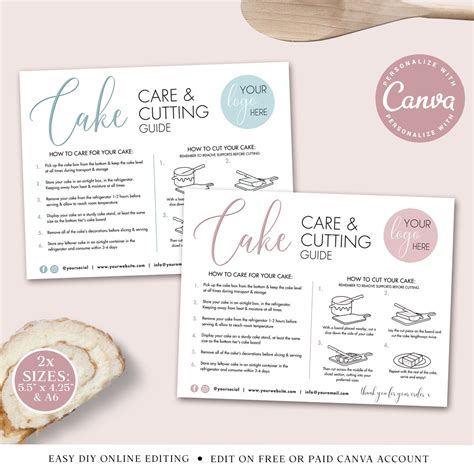 Cake Care And Cutting Guide Canva Editable Template Cake Care Printable