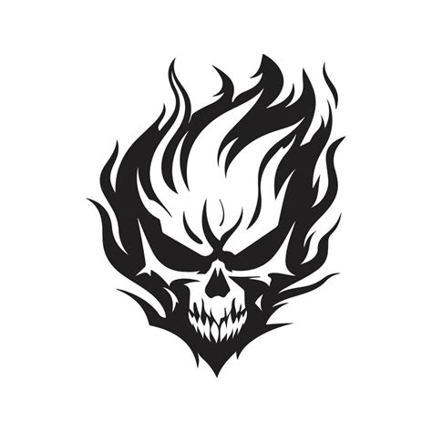 Skull Flame Logo Concept Black And White Color Hand Drawn