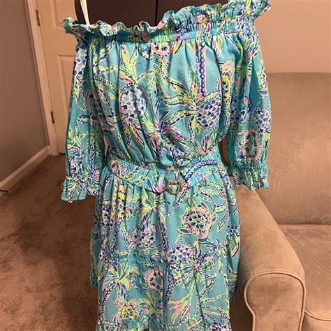 Lilly Pulitzer Dresses Nwt Lilly Pulitzer Louisa Off The Shoulder Bermuda Blue Turtle Zin