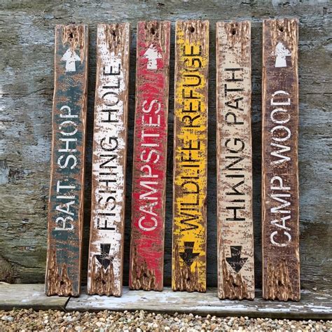 Rustic Fishing Signs Wood Log Cabin Decor Hiking T Camp Etsy