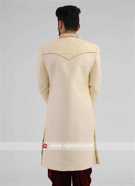 Golden Cream Silk Wedding Sherwani