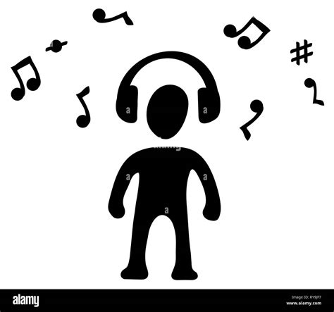 Headphones music listening figure stencil black, vector illustration ...