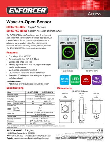 Seco Larm Sd Pkc Nsvq Wave To Open Sensor Data Sheet Manualzz