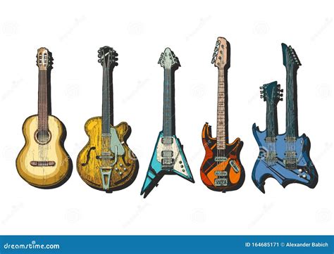 Acoustic And Electric Guitars Set Stock Vector Illustration Of