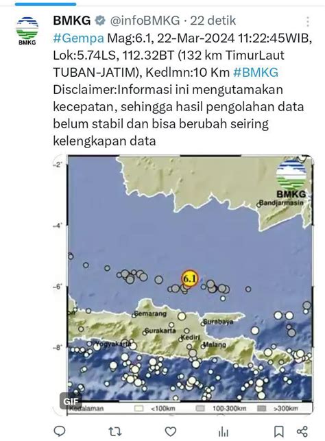 Gempa Terkini Berkekuatan 6 1 M Guncang Tuban Jawa Timur Tribuntoraja