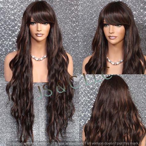 Beautiful Human Hair Blend Auburn Mix Long Full Wig Heat Etsy