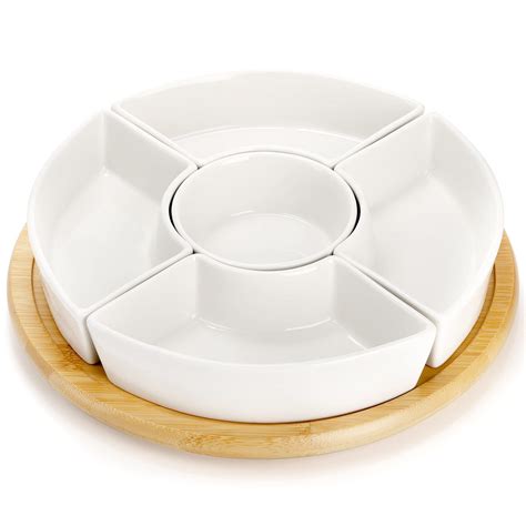 Lyellfe Divided Serving Dish Lazy Susan Rotatable Porcelain