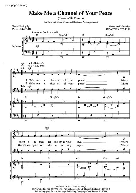 Make Me A Channel Of Your Peace Sheet Music Piano Score Free Pdf