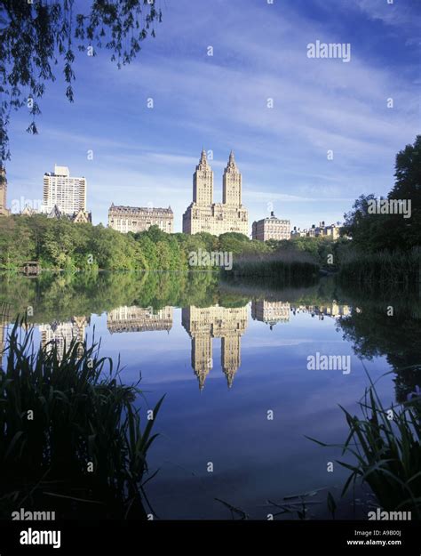 CENTRAL PARK WEST SKYLINE LAKE CENTRAL PARK MANHATTAN NEW YORK CITY USA ...