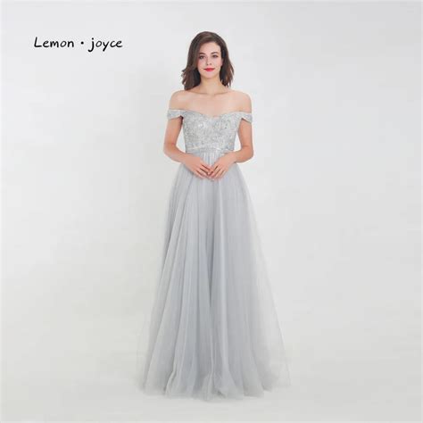 Lemon Joyce Gray Formal Evening Dresses 2019 Elegant Off The Shoulder