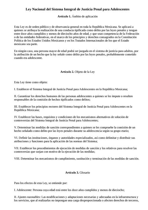 Ley Nacional Del Sistema Integral De Justicia Penal Para Adolescentes