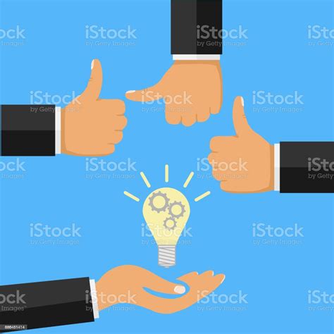 Creative Idea Concept Hand Holding Light Bulb Hand With Thumbs Up Stock Illustration Download