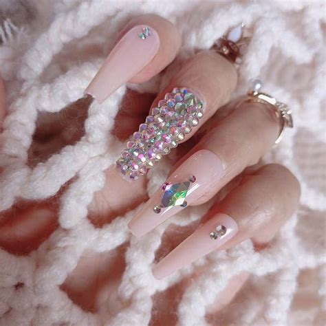 Zybuxy Pcs Luxury Decorate Nude Press On Nails Full Diamond Long