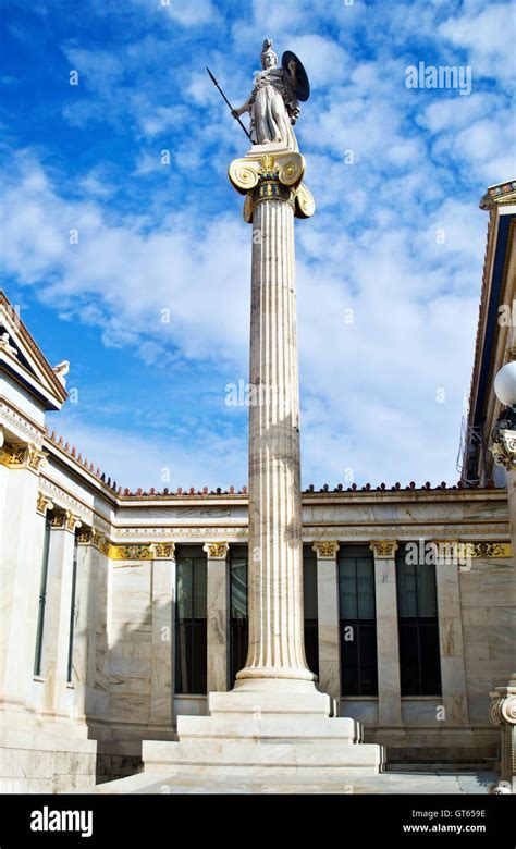 Goddess Athena Statue In Front Of Academy Of Athens Greece Stock Photo