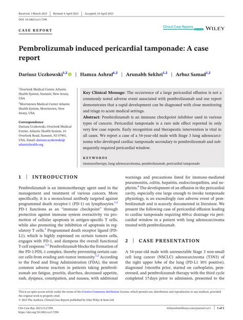 PDF Pembrolizumab Induced Pericardial Tamponade A Case Report