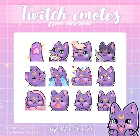 1 BIG SET Purple Moon Cat Twitch Emotes Sub Badges Cat Emotes