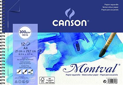 Papel Aquarela Canson Montval A4 300g Textura Fina 12 Folhas Espiral