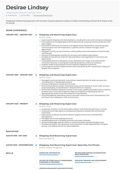 Shipping And Receiving Supervisor Resume Examples And Templates