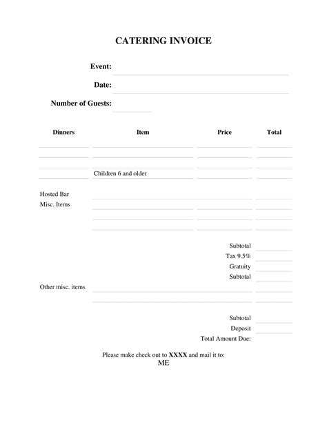 Free Printable Catering Invoice Templates Excel Pdf Word